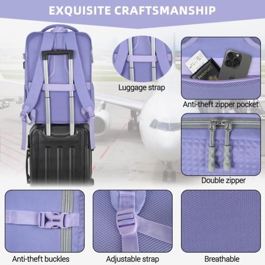 美国 FREEAMG 大容量背包 带USB充电口 可放下15.6英寸笔记本电脑 紫色 X004LACX07 商品图4