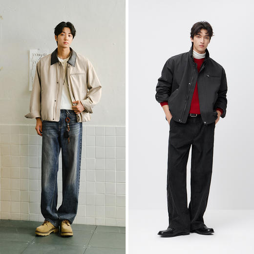 森马夹克男春季花苞翻领夹克2026春季情侣复古领拼皮上衣潮流时尚 商品图4