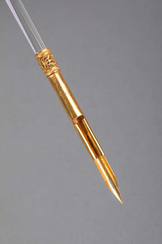 独角鹿西洋古董20世纪法国出品飘带女神主题铜鎏金精雕嵌卡梅奥古典女子肖像浮雕装饰水晶笔杆蘸水钢笔 商品图6