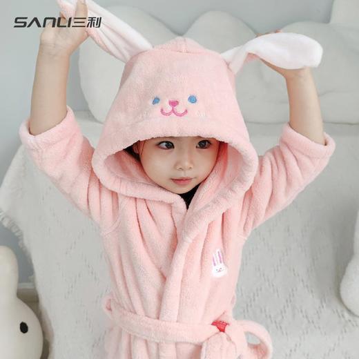 三利毛巾儿童浴袍卡通睡袍带帽浴袍珊瑚绒家居服男童女童睡衣 商品图0