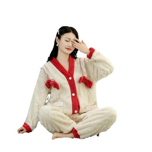 情侣睡衣冬季女生珊瑚绒加厚翻领拉链款女家居服套装保暖慵懒风 商品图3