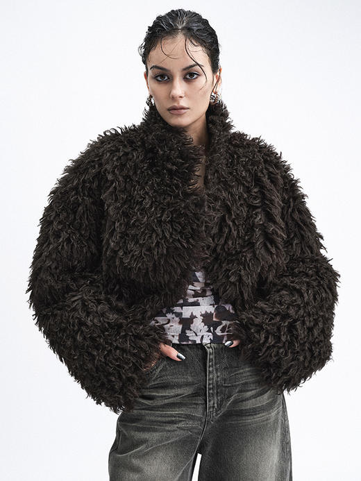 TR她热 巡游者 黑棕色环保皮保暖大翻领显瘦双面皮毛一体皮外套 商品图2