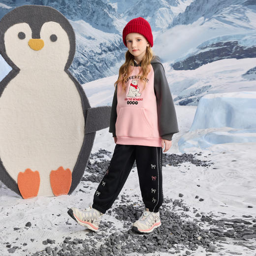 【MQD】女大童冬季新品学院风撞色插肩袖加绒卡通连帽卫衣 商品图4