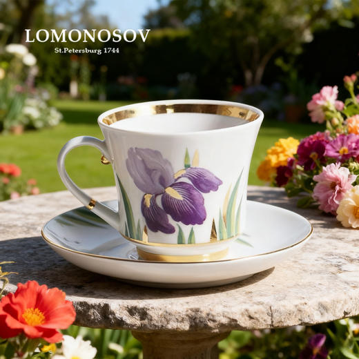 LOMONOSOV 俄皇   俄罗斯之花系列硬瓷马克杯高颜值办公室杯子家用紫色鸢尾花 商品图3