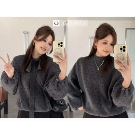 25AW上新 佳佳同款【波点影像】领口系带下摆可抽绳针织上衣时尚百搭宽松