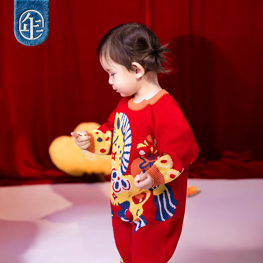 年衣婴童毛衣哈衣爬服冬款宝宝男女童针织衫中式新年马上平安婴童毛衣 商品图2