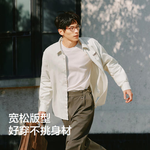 森马斯沃夫小狗联名长袖衬衫男春季前胸字母刺绣上衣宽松休闲百搭 商品图5