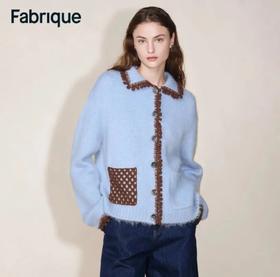 一店k （原厂纱线🧵自留款！）婴儿蓝色羊毛马海毛手工小绒球撞色针织开衫！25年复古上衣毛衣～拿捏秋冬感☃️ 奶fufu的超级温柔超级显白