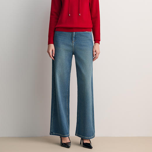 EITIE爱特爱复古牛仔直筒下摆微喇阔腿通勤时尚百搭长裤8505201 商品图5