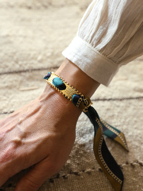 北京仓｜AN-NEE-DIVA-棕绿色 夏帕诺瓦 2cm 丝巾手镯［法国设计师］