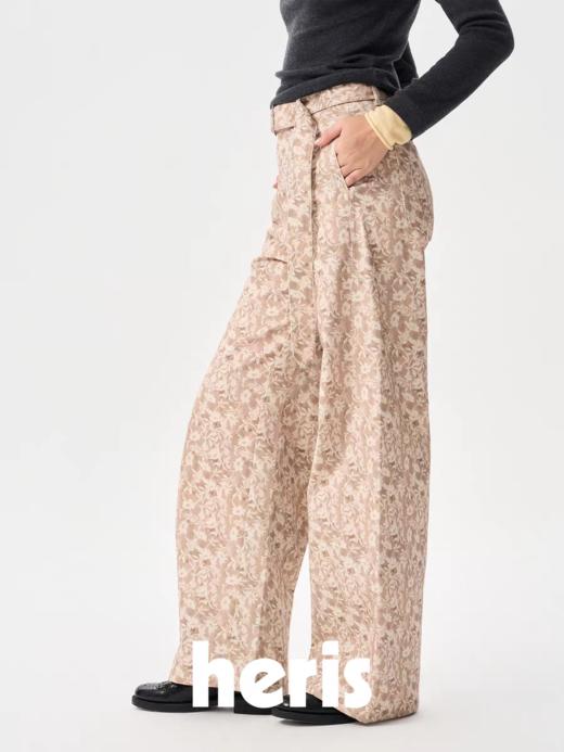 heris/H54108/‘花园散步’印花 立体分割显瘦 腰带弯刀阔腿裤 商品图0