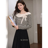 鹿向南「奥利奥奶盖」黑白条纹长袖T恤女秋新款法式显瘦正肩上衣L559112-1 商品缩略图2