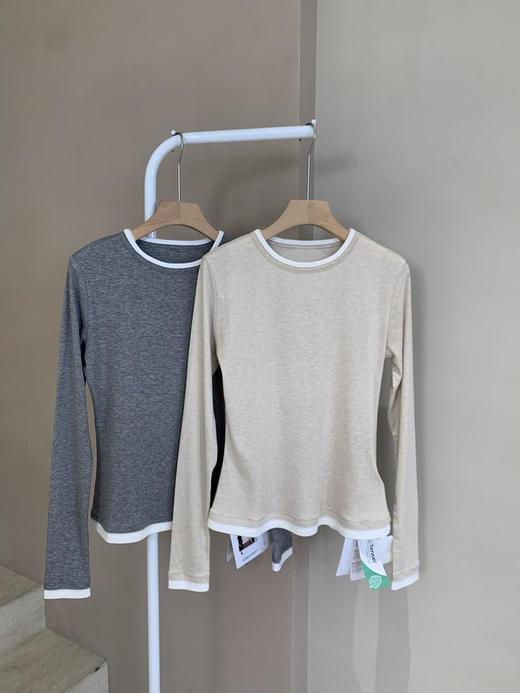 莱赛尔澳毛假两件针织长袖T恤 假两件修身上衣打底衫 高回弹 不沾身 假两件设计 修长的袖口 有弧度的衣摆 合体松弛版型 商品图2