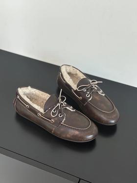 羊羔毛 牛皮乐福休闲鞋  A-5604