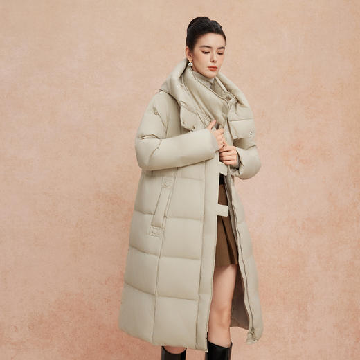 QR010斯尔丽25新款冬季连帽长款休闲面包服宽松加厚90绒时尚减龄羽绒服 商品图1