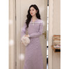 鹿向南「芋泥奶雾」紫色长袖收腰针织连衣裙女秋冬季显瘦A字长裙 商品缩略图0