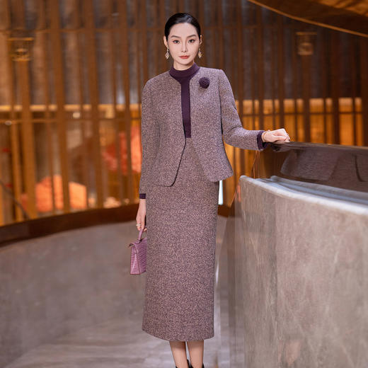 YBY 964H93毛呢小香风套装裙时尚修身连衣裙气质减龄羊毛两件套裙 商品图0