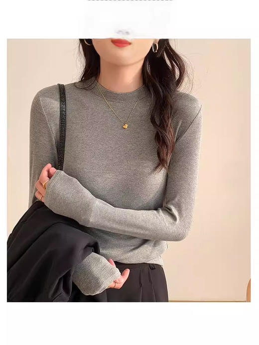 【弹性自如活动无束❗️亲肤舒适柔软百搭】小立领老板娘同款内搭纯色纯棉半高领纯欲纯色打底衫针织衫袖t恤。jb 商品图1