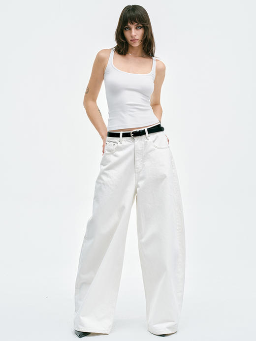 TR她热 长腿滤镜 白色水洗复古休闲百搭阔腿牛仔裤长裤 商品图1