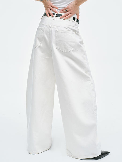 TR她热 长腿滤镜 白色水洗复古休闲百搭阔腿牛仔裤长裤 商品图2