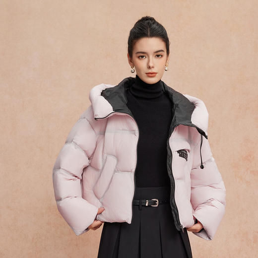 QR005斯尔丽2025新款轻盈感休闲双层朦胧效果设计感时尚减龄短款羽绒服 商品图0