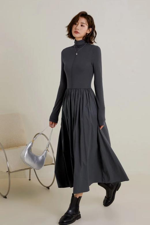 MIGU/弥古 高领收腰拼接休闲针织连衣裙 21714 商品图0