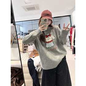 25AW上新 蕾蕾同款【蝴蝶结小狗】减龄卡通小狗提花图案宽松圆领针织毛衣