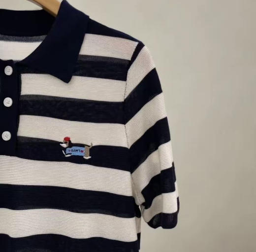 水淼2026年春新款POLO领条纹短袖毛衫2524 商品图4