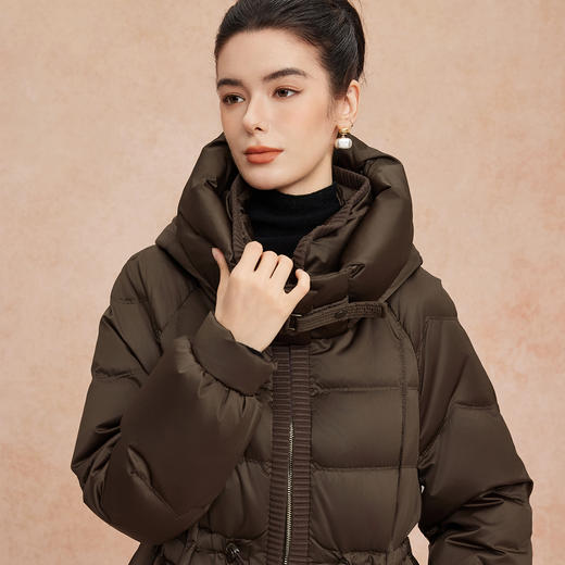 QR004斯尔丽2025冬季新款连帽腰间抽绳显瘦加厚宽松休闲一手长羽绒服 商品图4