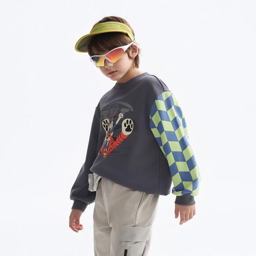 【MQD】童装男童卫衣2025春季新款中大童圆领印花棋盘格男童百搭上衣 商品图2