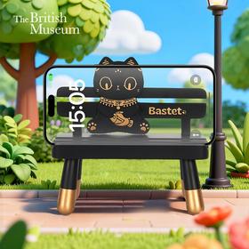 大英博物馆 盖亚·巴斯特系列 萌猫长椅 平板手机支架摆件