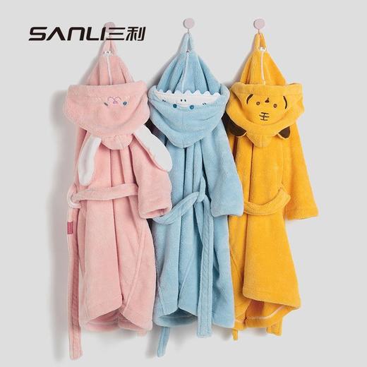 三利毛巾儿童浴袍卡通睡袍带帽浴袍珊瑚绒家居服男童女童睡衣 商品图1