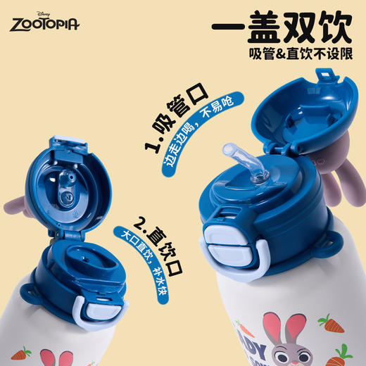 【一盖双饮❗️萌力满满】迪士尼儿童保温杯疯狂动物城上学专用带杯绳双饮水杯男女吸管杯子。jb 商品图1