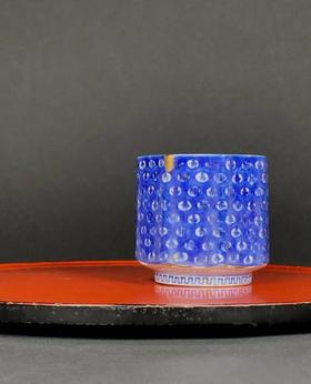 青花蓝地福寿纹八角筒杯，顺丰包邮