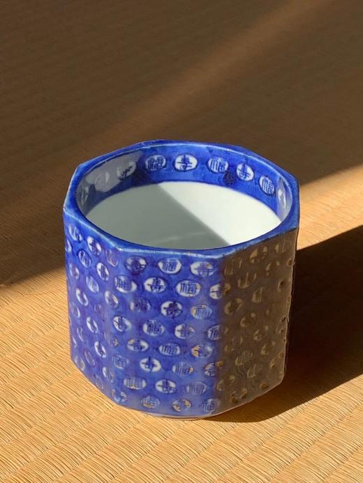 青花蓝地福寿纹八角筒杯，顺丰包邮 商品图2