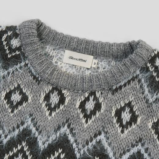 GOODBAI 冬季新款菱格纹老花圆领保暖毛衣 商品图3