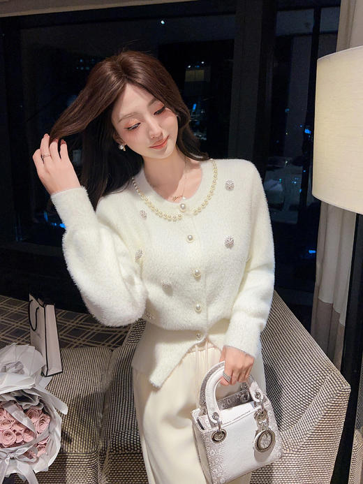 张心子【满级月光】重工镶钻水貂绒毛衣开衫绝美独特洋气上衣 U2512024 商品图2