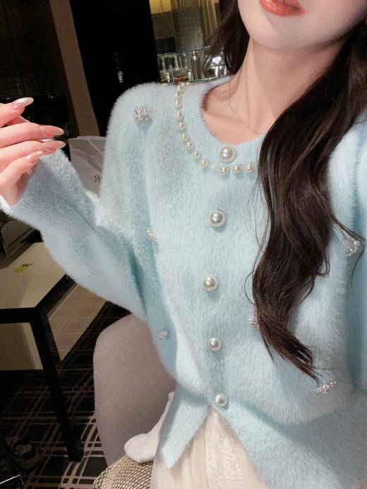 张心子【满级月光】重工镶钻水貂绒毛衣开衫绝美独特洋气上衣 U2512024 商品图13