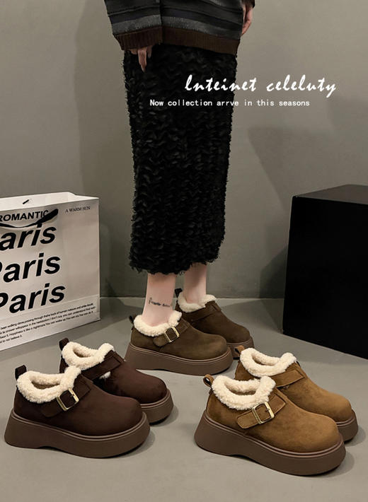 直发【增高5.5】“百丽”同款千层可颂勃肯鞋 ，羊京绒全包厚底女士雪地靴 商品图2