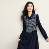 【年货节】熙世界高知得体假两件连衣裙女士秋冬学院风格纹拼接收腰衬衫裙子 商品缩略图1