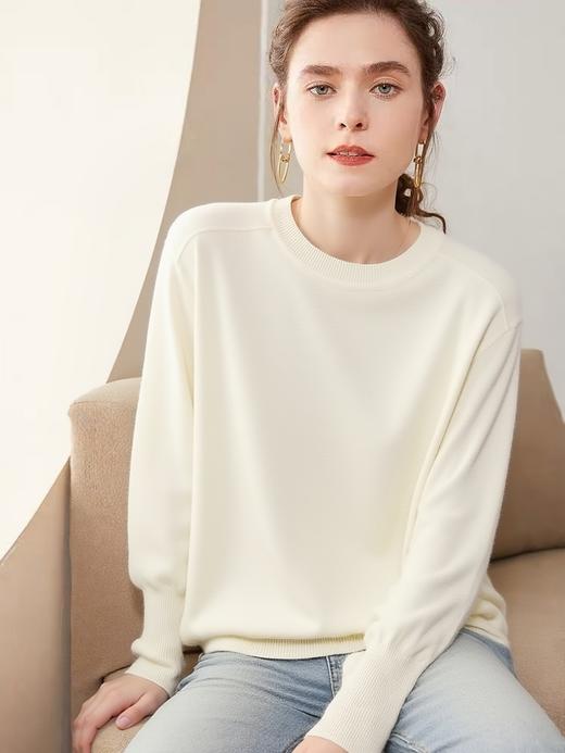 【极简毛衣】圆领长螺纹袖宽松显瘦简约针织衫毛衣-喜出 商品图0