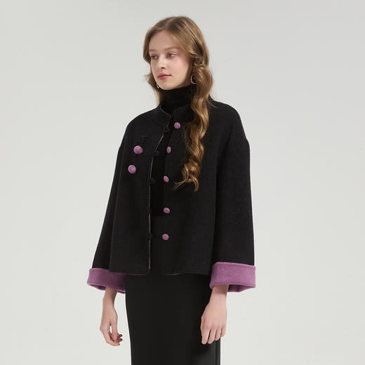 QH970斯尔丽2025新款国风手工樱桃小立领双面呢短大衣秋冬款羊毛大衣 商品图7