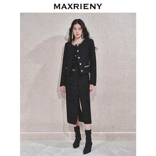 MAXRIENY【商场同款-节庆穿搭】黑金小香羊毛外套女气质高级感(货号:MC85JA759) 商品图1