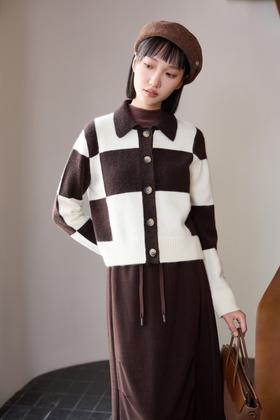 LNNNS 高级设计感拼色格纹潮流开衫外套 21976