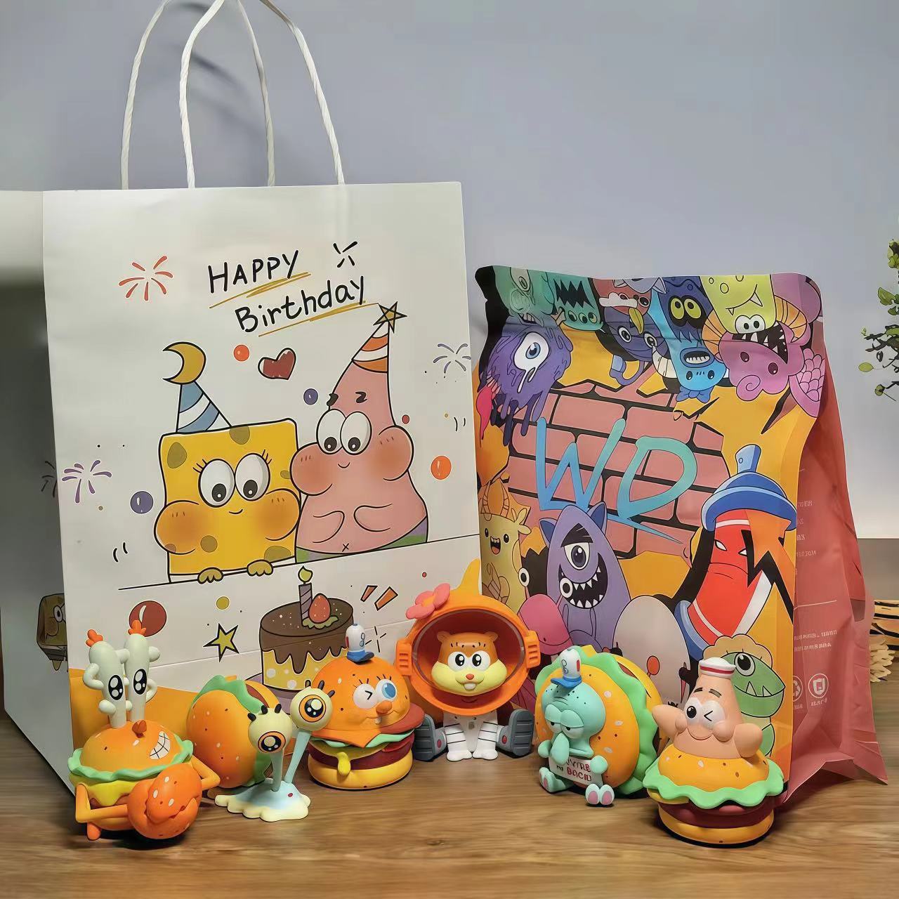 【创意造型❗️萌趣生动】海绵宝宝手办盲盒六款章鱼哥蟹老板派大星潮玩桌面装饰品摆件礼物。jb