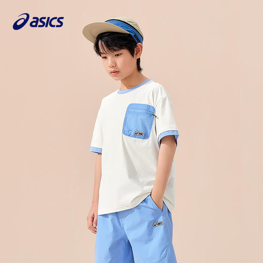 ASICS/亚瑟士童装25年夏季新款男童吸湿速干运动撞色梭织T恤短袖 商品图0