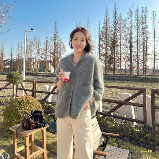 火桐hooton 薄荷巧克力山羊绒拉绒连帽开衫82831 商品图1