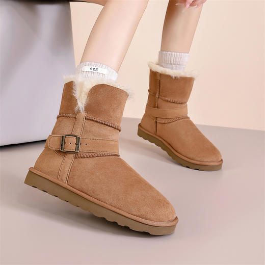 隆丰冬季新款女士绑带基础款雪地靴保暖加厚舒适A级羊皮毛一体短靴雪地靴122033 商品图2