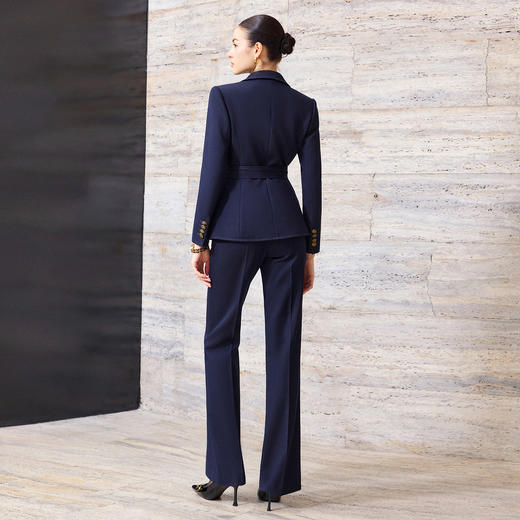 IWY/藏青色高端英伦风系带西装套装秋冬智感蓝调职场气质百搭牛仔蓝西装高腰显瘦直筒裤女CP2558 商品图4