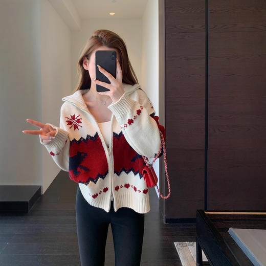 氛围感！ 慵懒时髦高领针织毛衣开衫厚外套女2025新款秋冬！ 商品图0